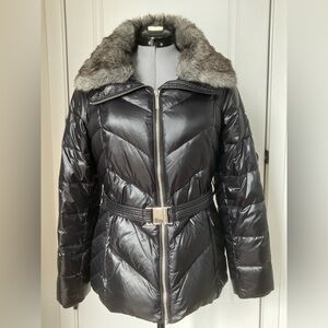 Michael Kors Black Puffer Jacket with Faux Fur Collar